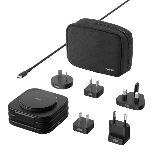 Belkin Boost Charge Pro 3 in 1 Folding Travel Wireless Charging Pad with Qi2 Magnetic 15w with travel tips -langaton laturi, Musta