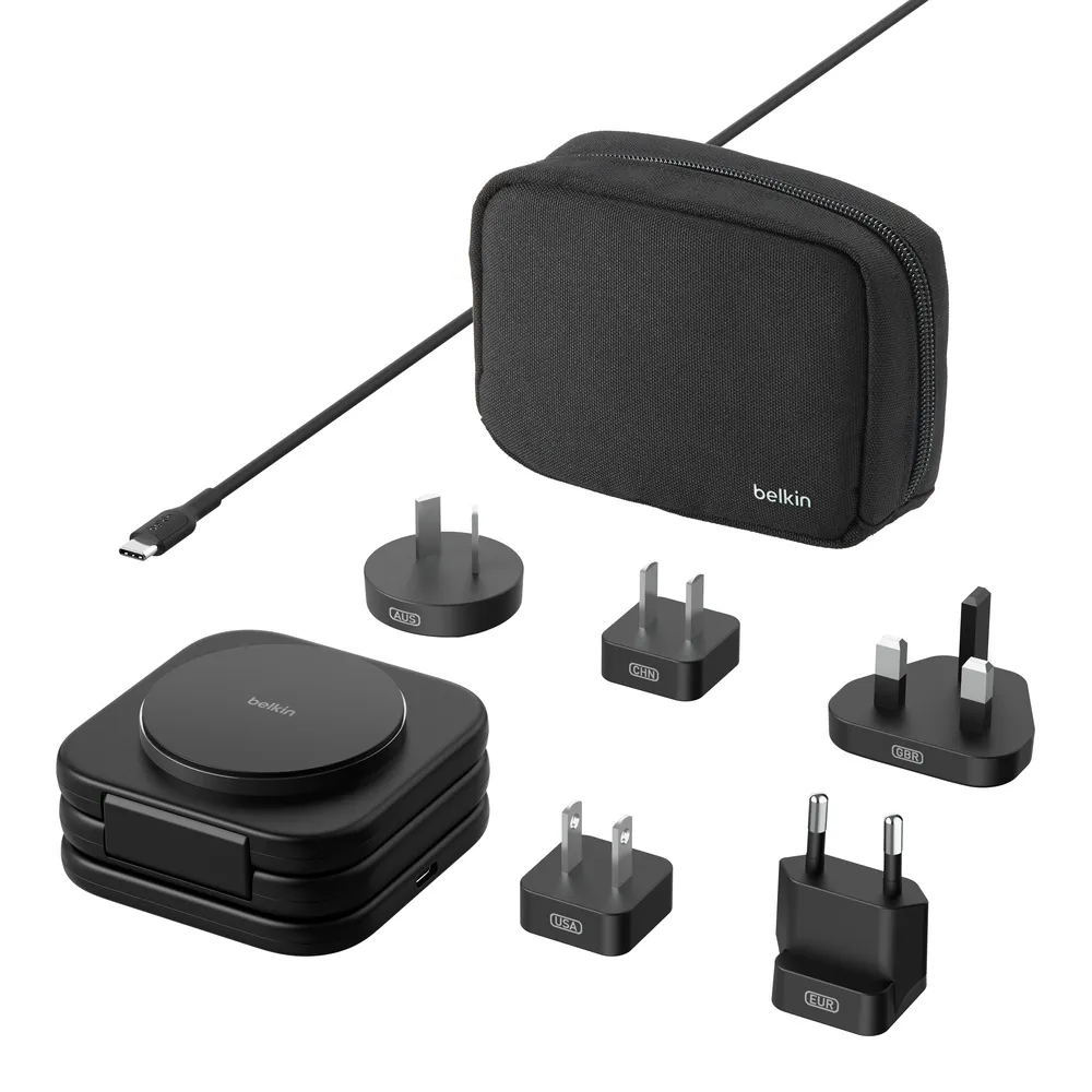 Belkin Boost Charge Pro 3 in 1 Folding Travel Wireless Charging Pad with Qi2 Magnetic 15w with travel tips - wireless charger, Black