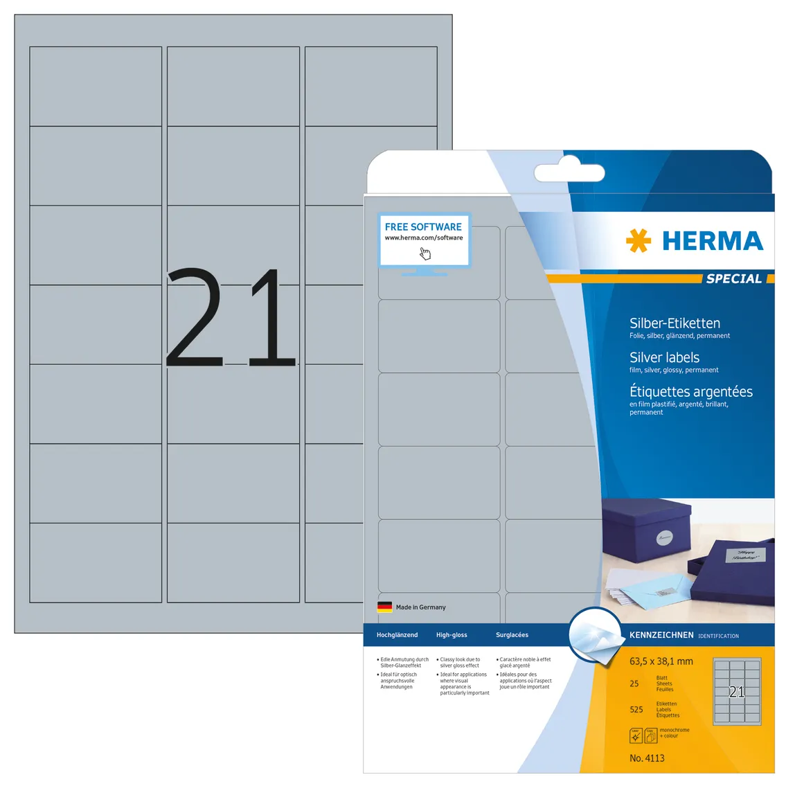 Herma label film 63,5x38,1 silver glossy (525)