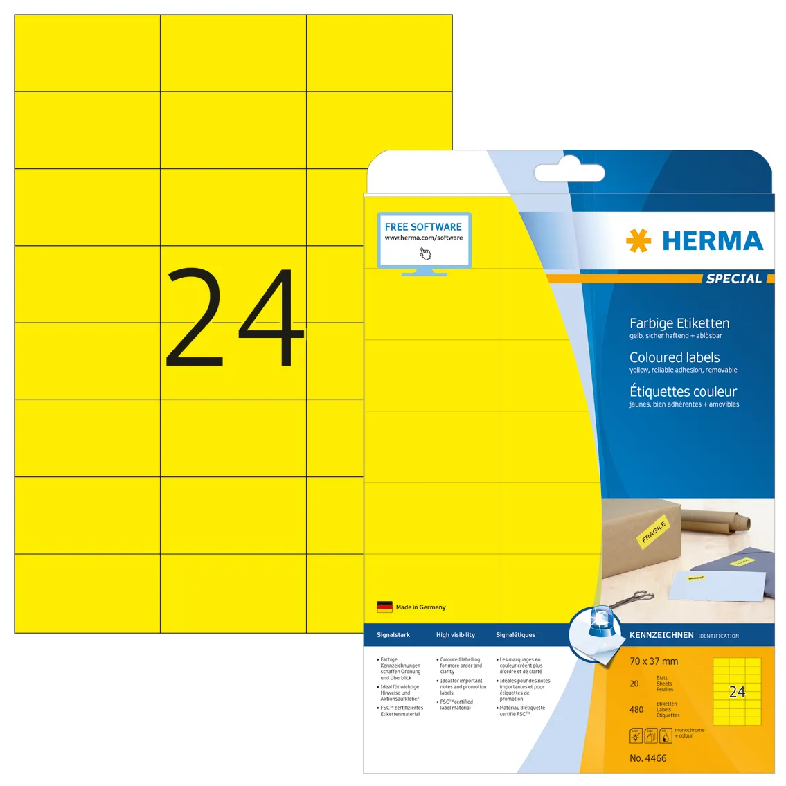 Herma label Special 70x37 yellow (480)