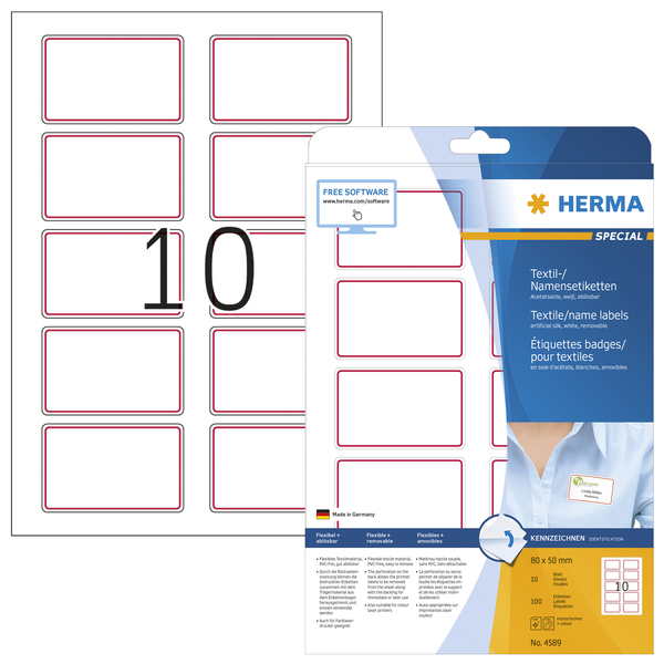 Herma name/textile label removable 80x50 red (100) Herma name/textile label removable 80x50 red (100)