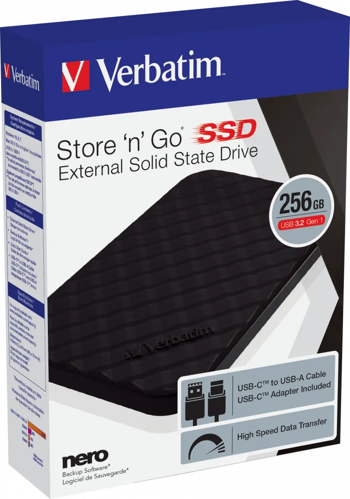 Verbatim Store 'n' Go 256 GB extern SSD med USB 3.2 Gen 1 (USB-C), portabel, svart