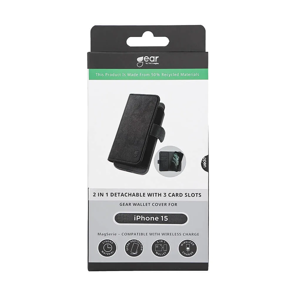 GEAR Wallet MagSeries, iPhone 15 - 2-in-1 Wallet Case, Black