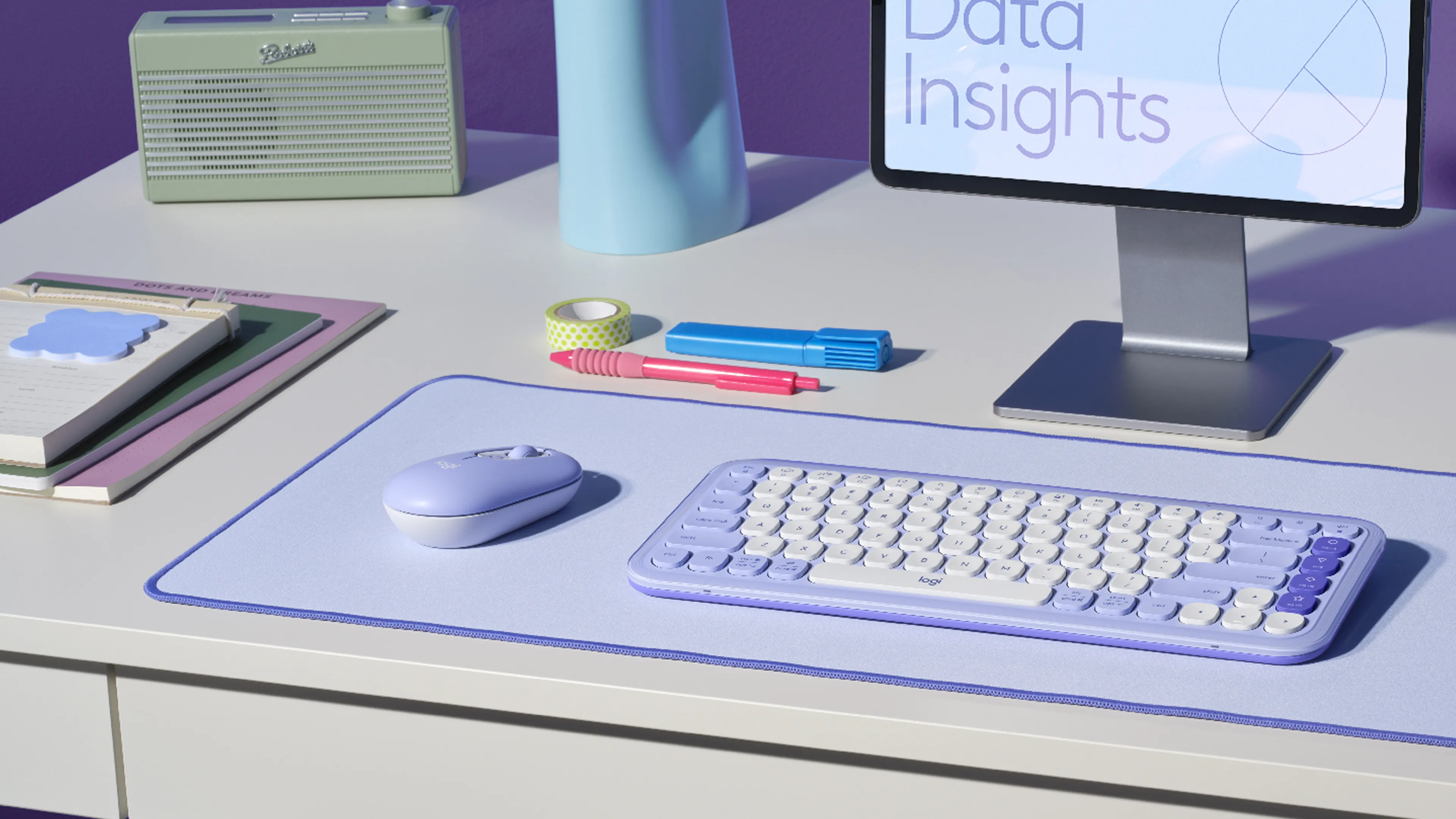 Logitech POP Mouse with Emoji tr&aring;dl&ouml;s mus, lila