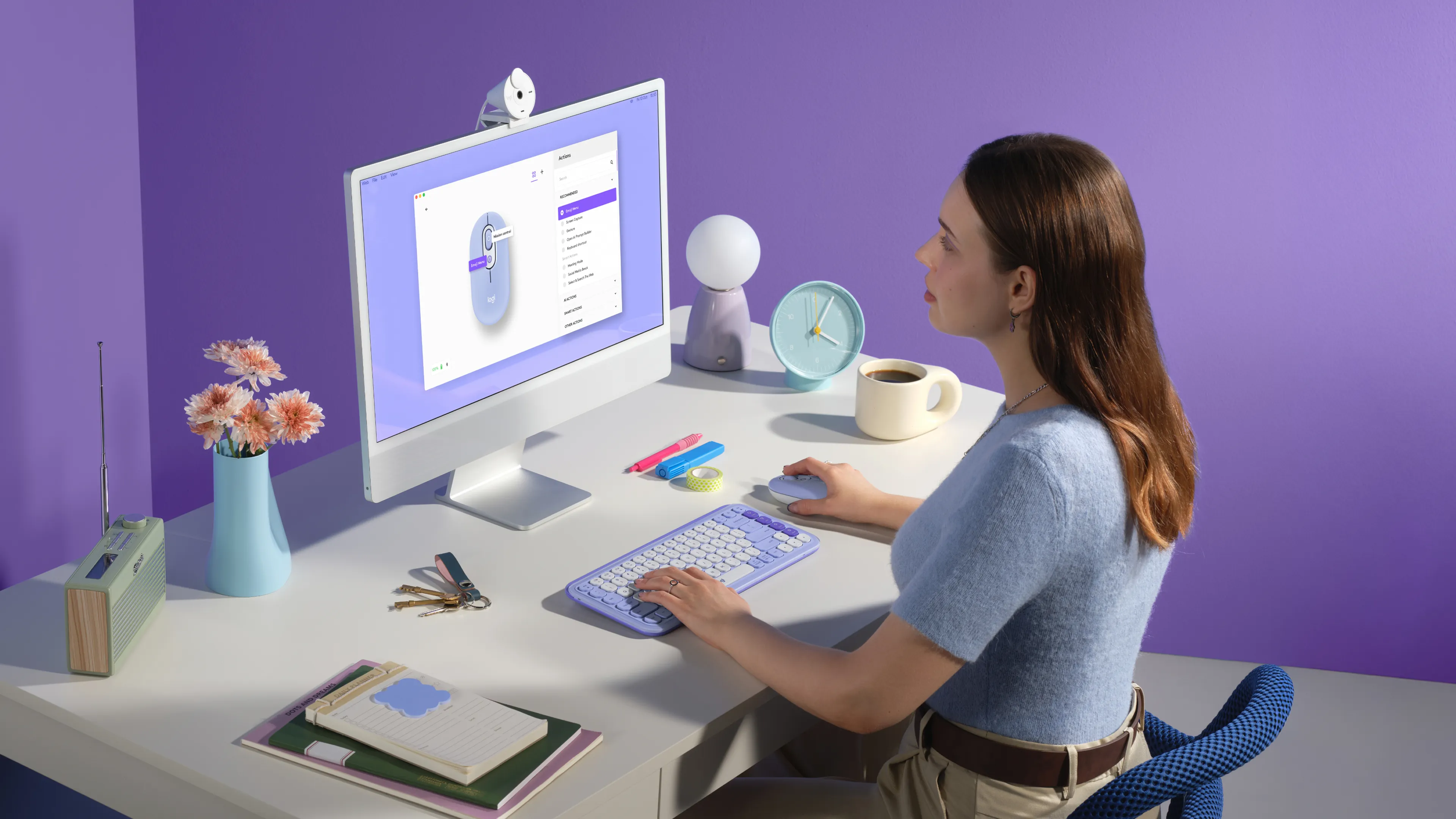 Logitech POP Mouse with Emoji tr&aring;dl&ouml;s mus, lila
