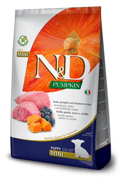 Farmina N&D Pumpkin Lamb, Pumpkin & Blueberry Puppy Mini, Koiran m&auml;rk&auml;ruoka, Grain Free, 140 g