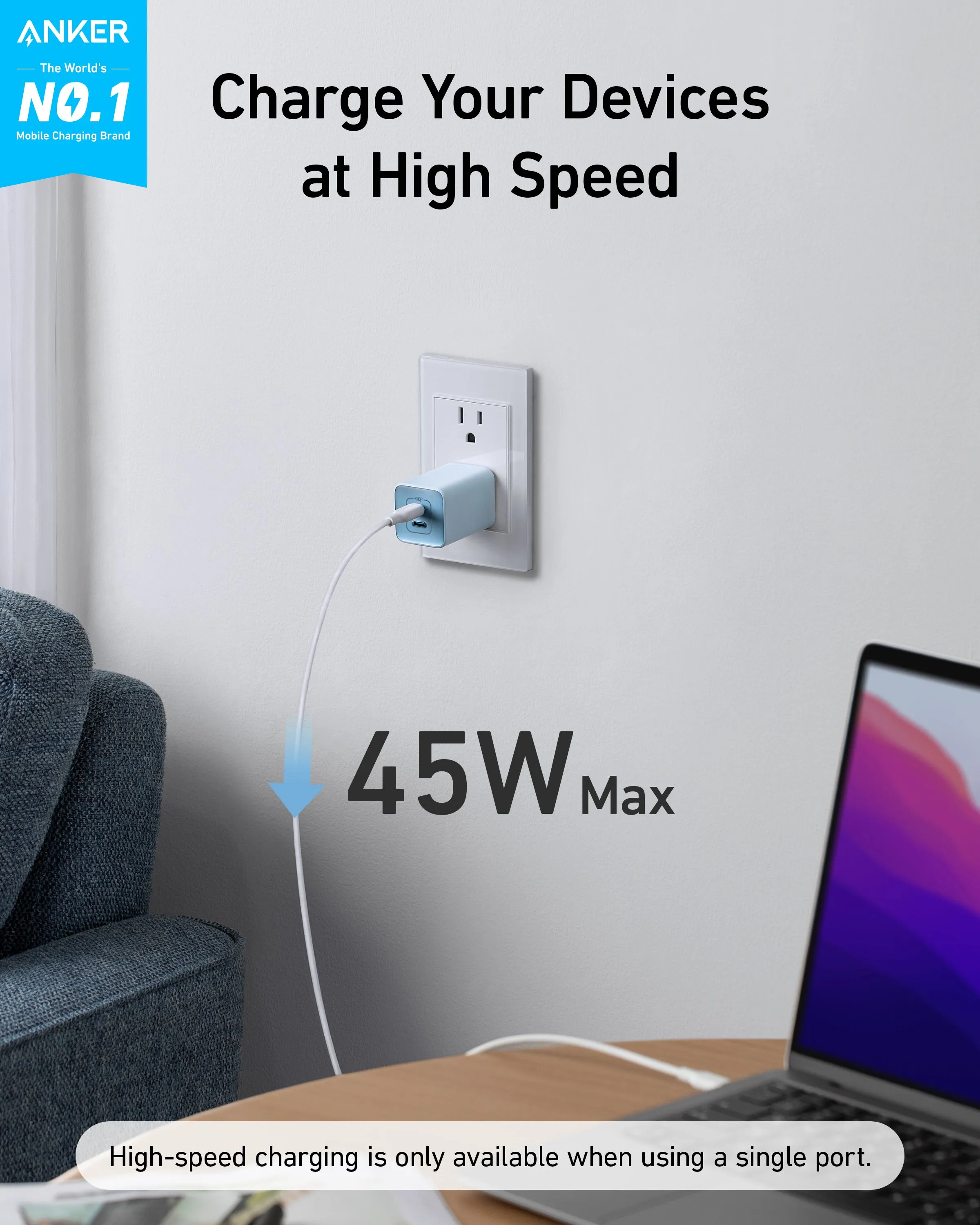 Anker Nano 3 47W - Sein&auml;laturi, Valkoinen