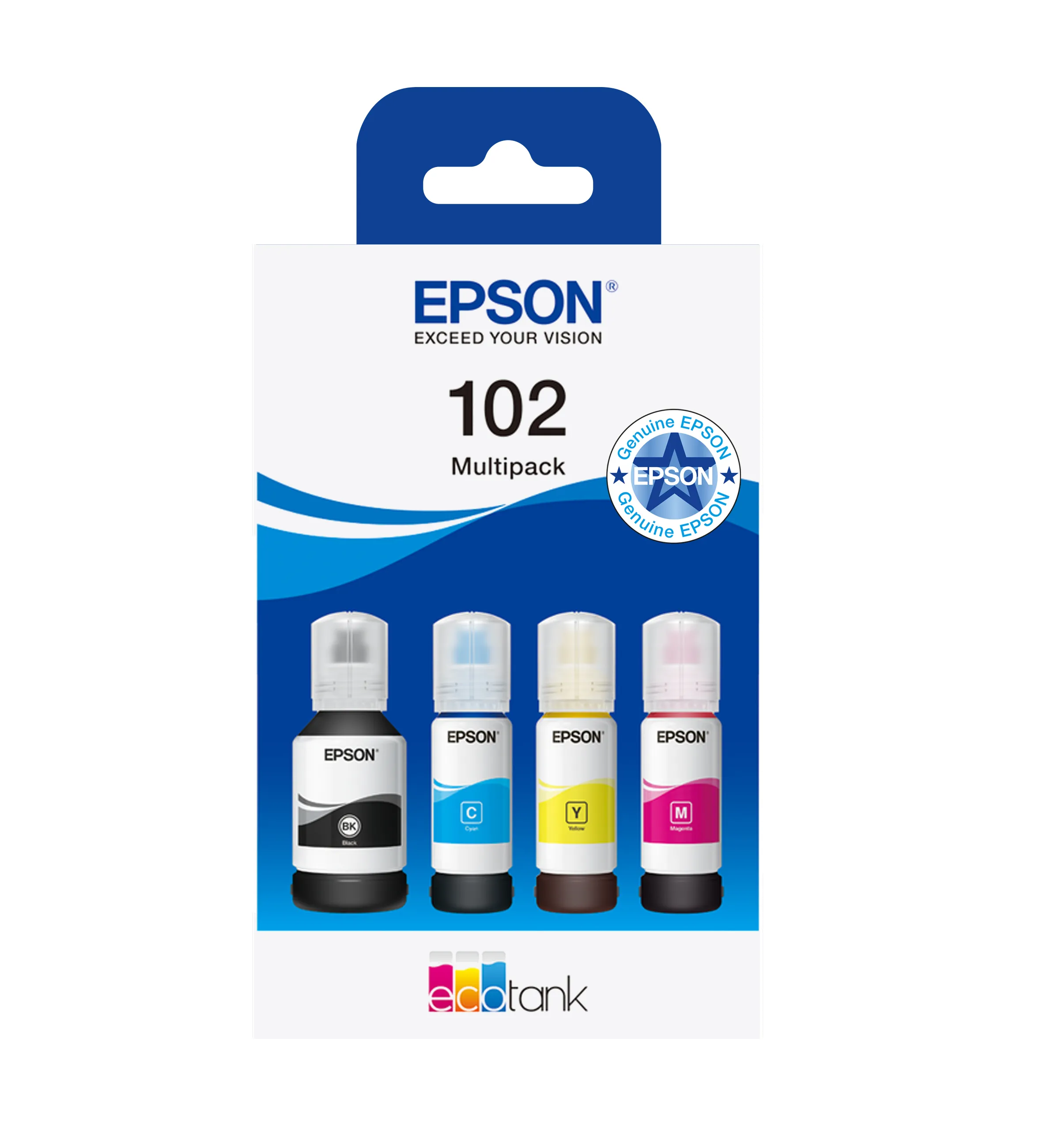 Epson 102 EcoTank ink bottle kit, Black, Cyan, Magenta, Yellow, 4 pcs