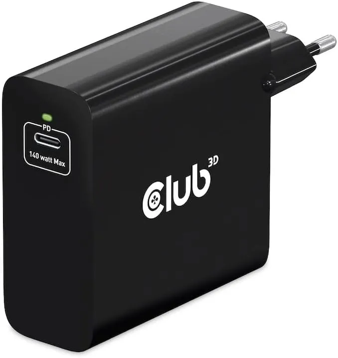 Club 3D 140W GaN, USB C PD 3.1 - charger, Black