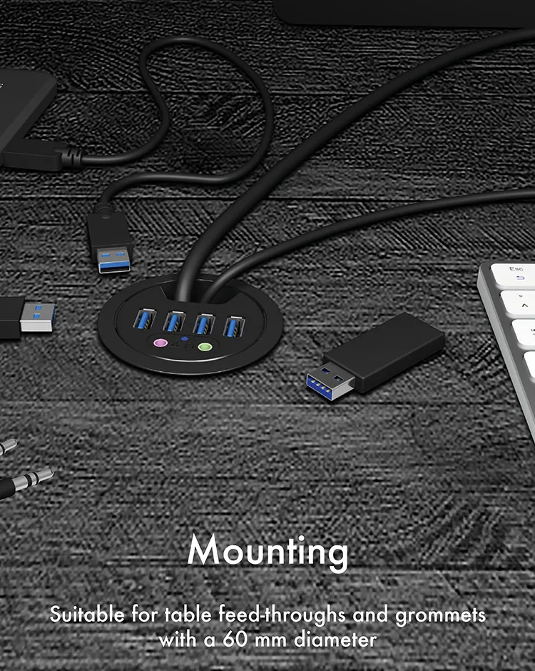 ICY BOX 4 Port USB 3.0 In-Desk Hub