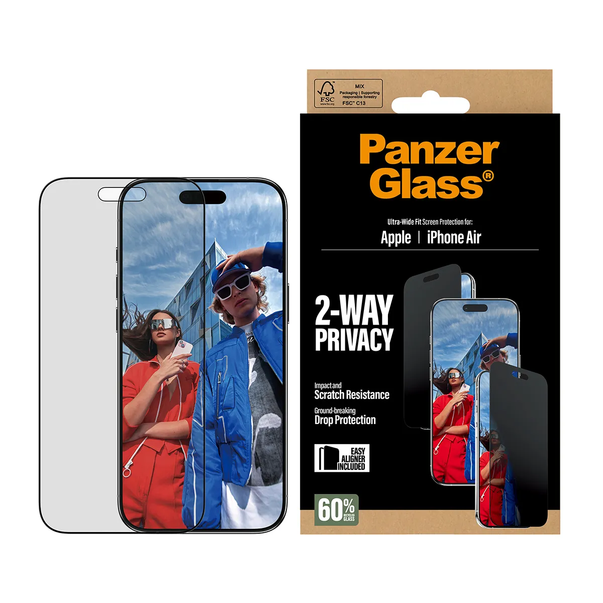 Panzerglass iPhone Air 2-Way Privacy -n&auml;yt&ouml;nsuoja, Ultra Wide Fit