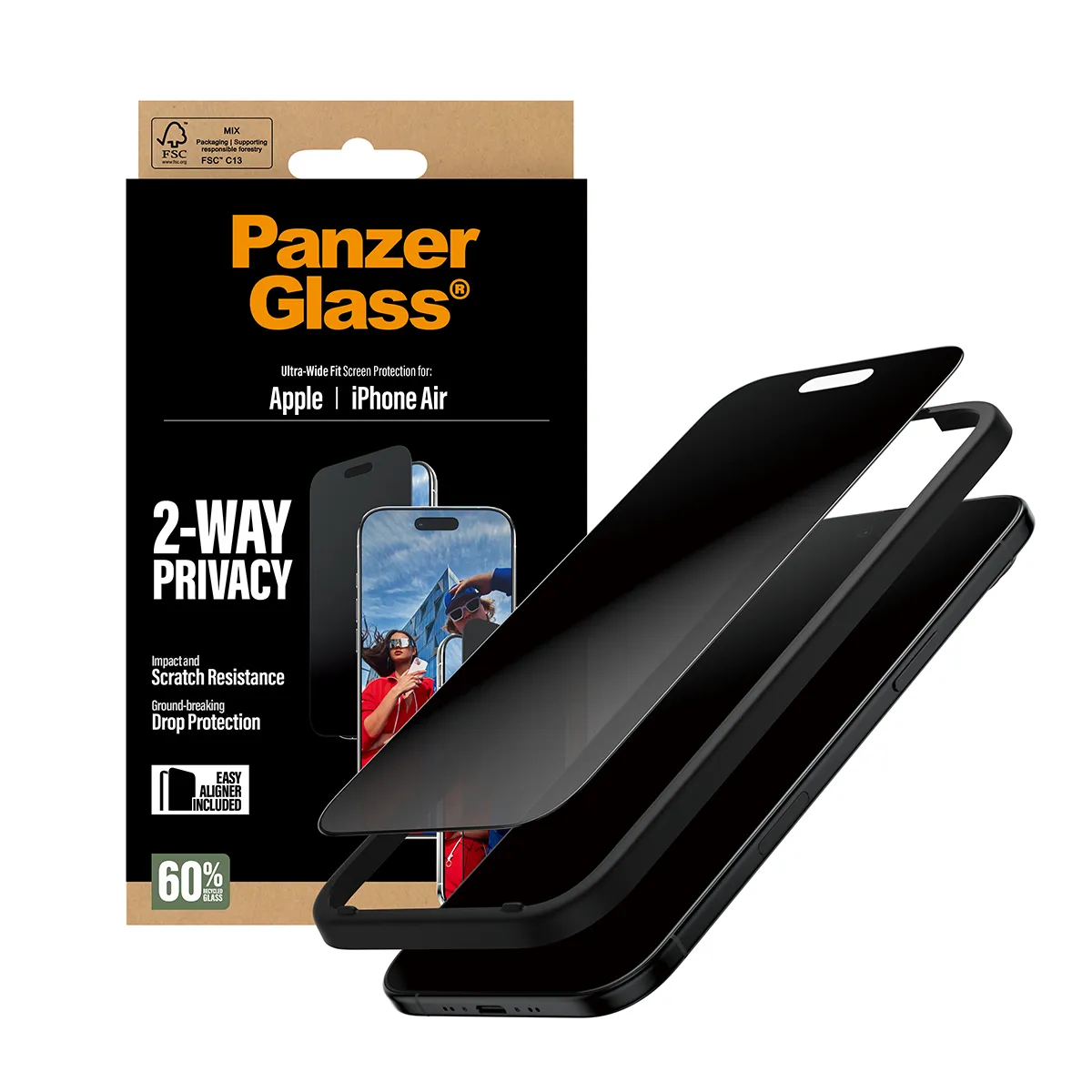 Panzerglass iPhone Air 2-Way Privacy -n&auml;yt&ouml;nsuoja, Ultra Wide Fit