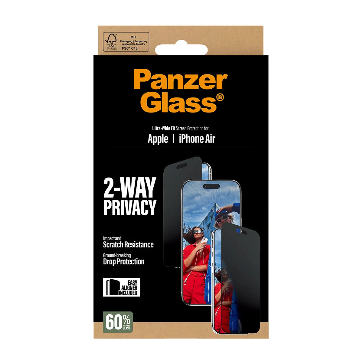 Panzerglass iPhone Air 2-Way Privacy -n&auml;yt&ouml;nsuoja, Ultra Wide Fit