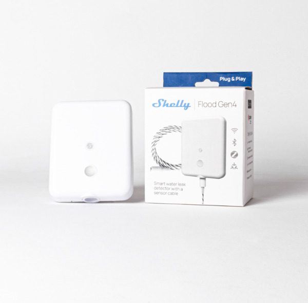Shelly Flood Gen4 - Battery-powered leak detector with Wi-Fi, Zigbee, and Bluetooth connectivity