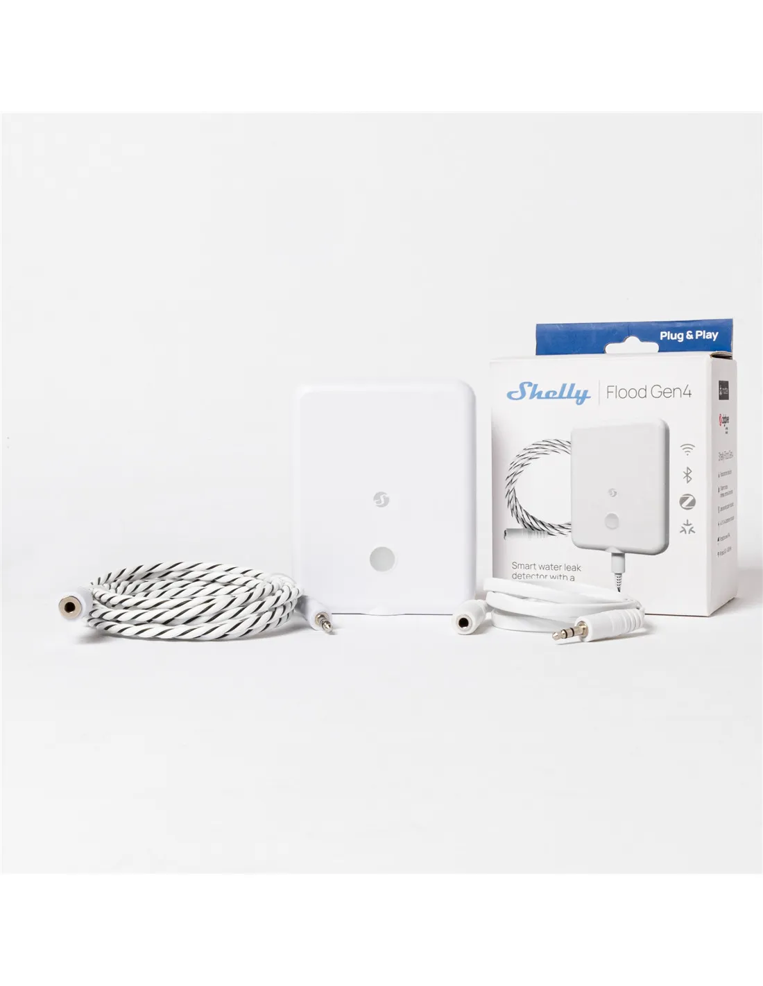 Shelly Flood Gen4 - Battery-powered leak detector with Wi-Fi, Zigbee, and Bluetooth connectivity