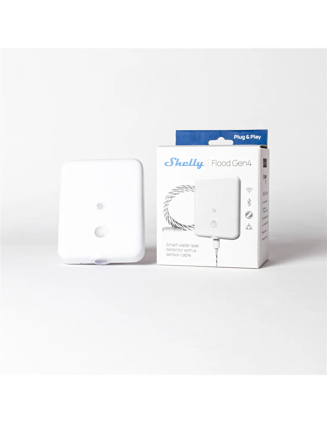Shelly Flood Gen4 - Battery-powered leak detector with Wi-Fi, Zigbee, and Bluetooth connectivity