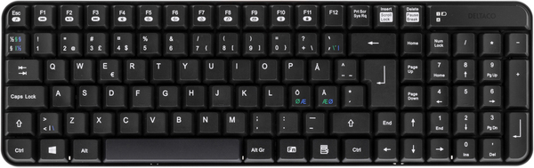 DELTACO langaton n&auml;pp&auml;imist&ouml; ja hiiri, USB, 10m, pohjoismainen, mus