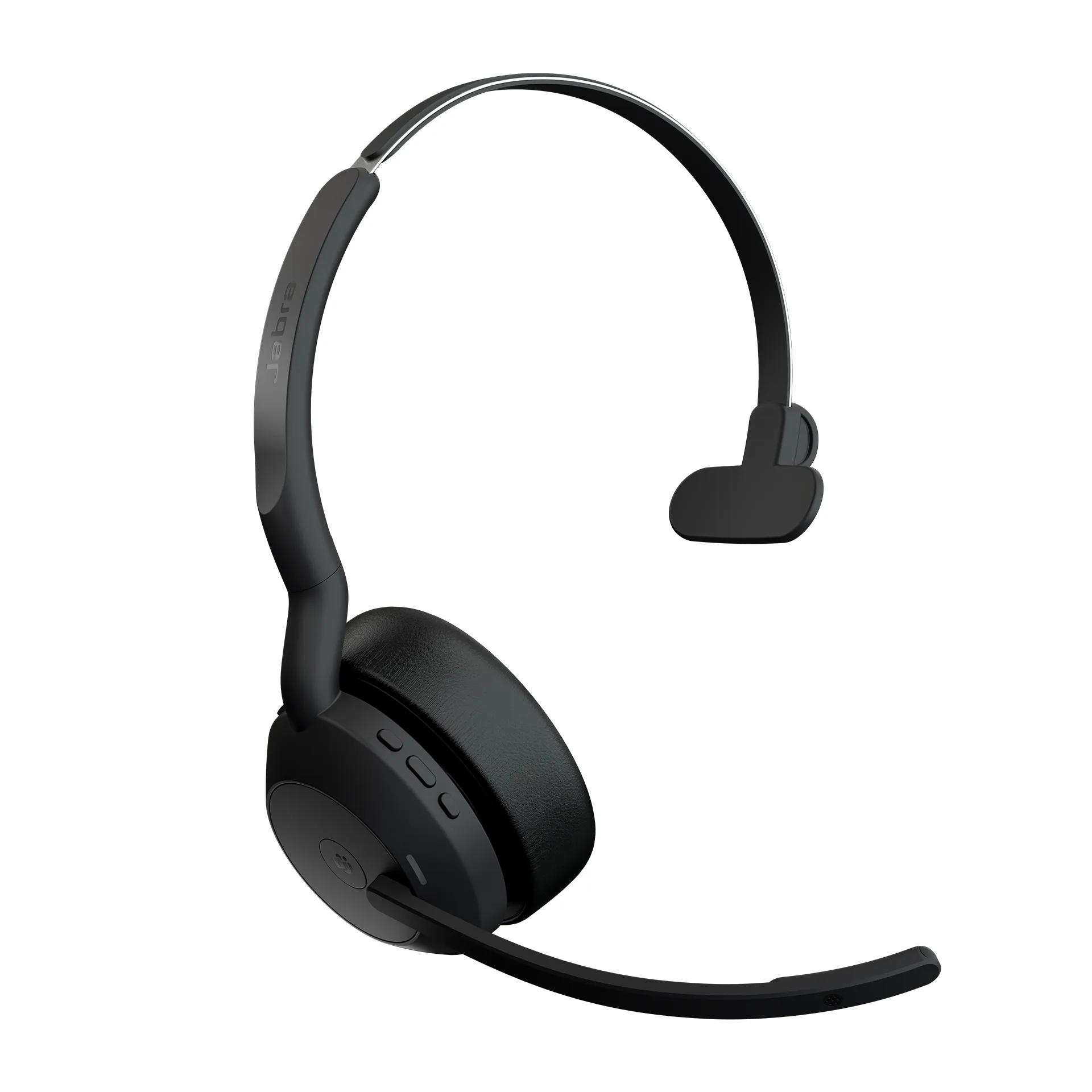 Jabra Evolve2 55 MS tr&aring;dl&ouml;s monoheadset + skrivbordsst&auml;ll och USB-A-adapter, svart