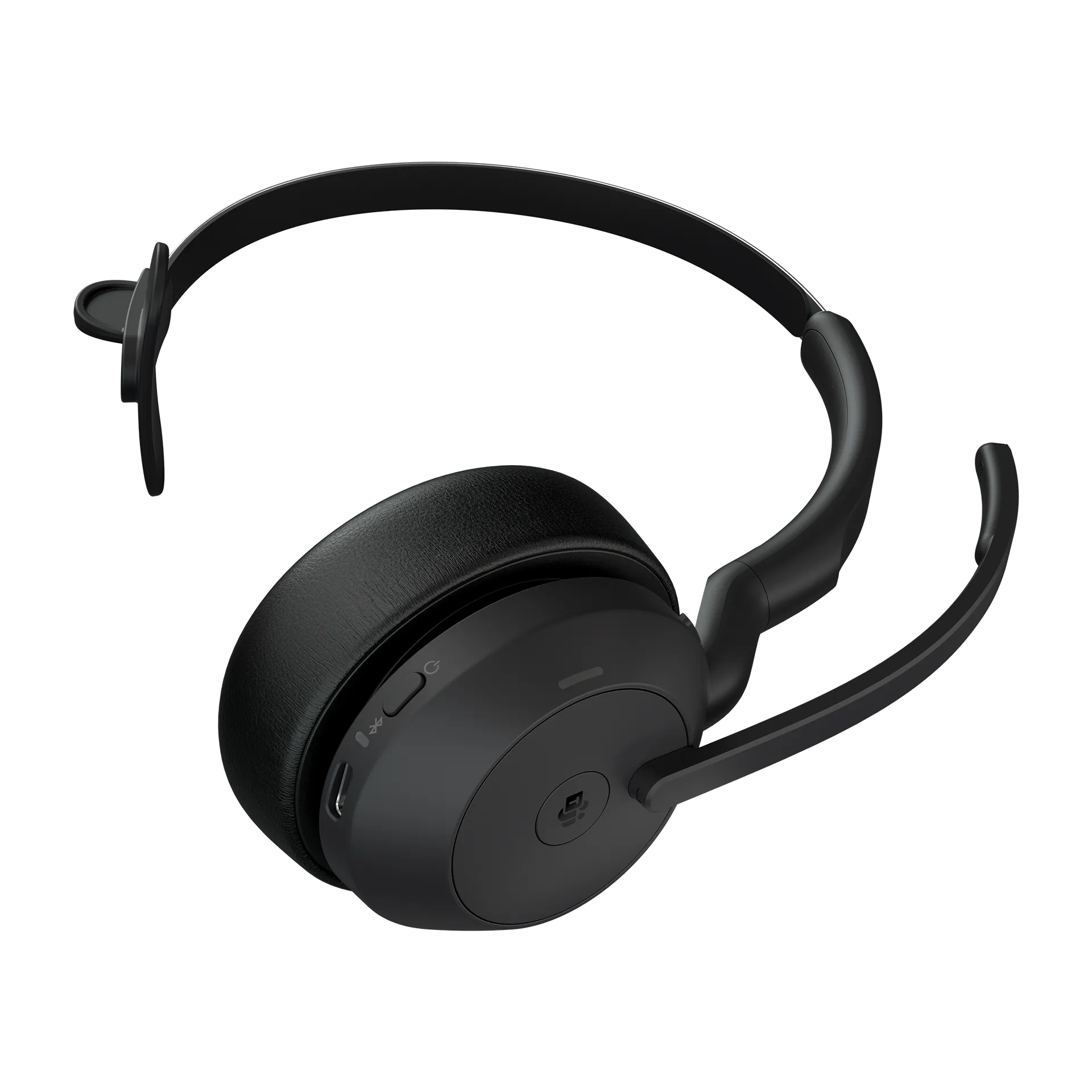 Jabra Evolve2 55 MS tr&aring;dl&ouml;s monoheadset + skrivbordsst&auml;ll och USB-A-adapter, svart