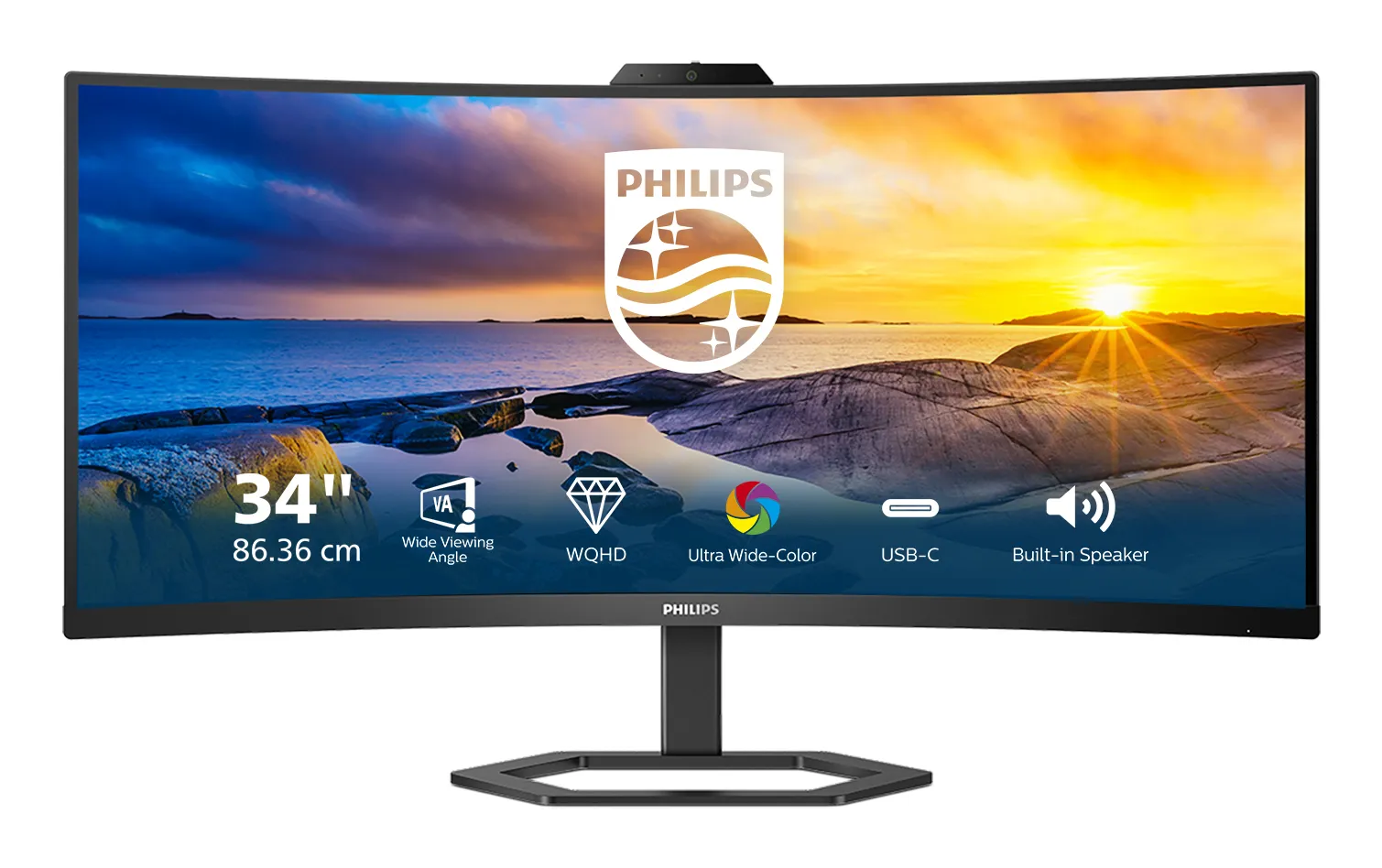 Philips 34E1C5600HE. 34" 3440x1440pxl. 100Hz, Webcam, Microphone, USB-C, VA - curved monitor