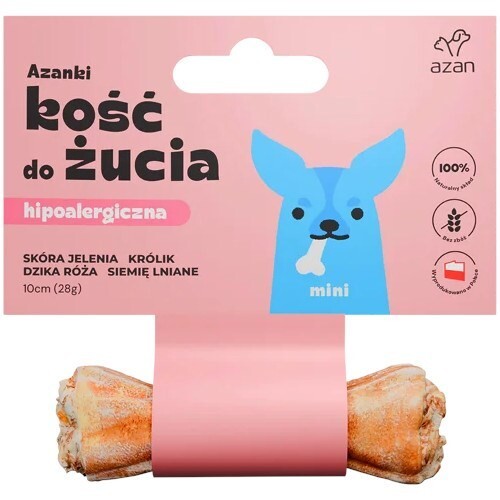 Azanki Hypoallergenic Deer Skin Bone with Rabbit and Flaxseed MINI (10cm), Dog treat, Grain Free