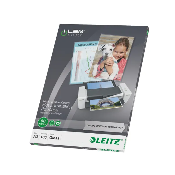 Leitz - 100 - kiiltävä, Kristallin kirkas - A3 (297 x 420 mm) muovilaminaatti