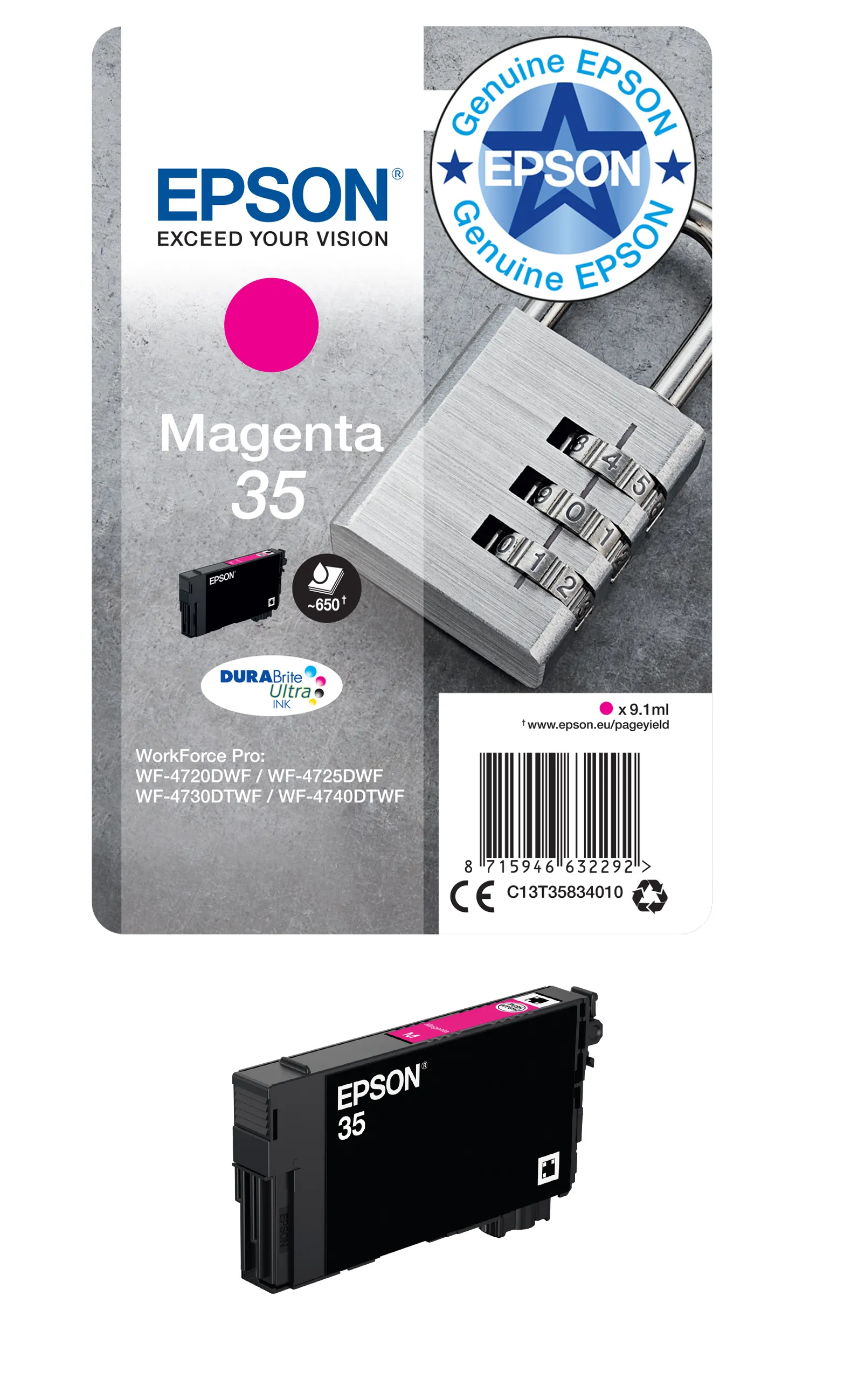 Epson 35 Padlock -mustekasetti, 9.1 ml, magenta