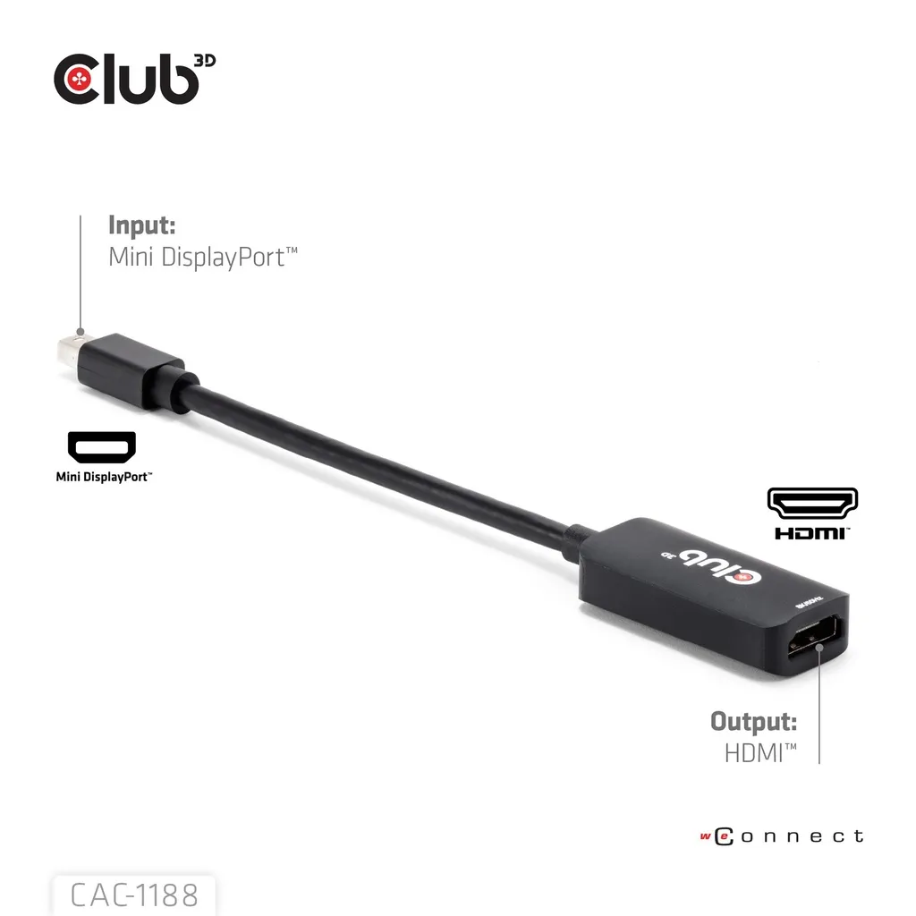 CLUB 3D aktiivinen Mini DisplayPort &ndash; HDMI -muunnin, 9 cm, musta