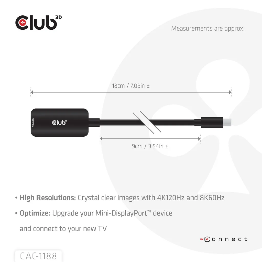 CLUB 3D aktiivinen Mini DisplayPort &ndash; HDMI -muunnin, 9 cm, musta