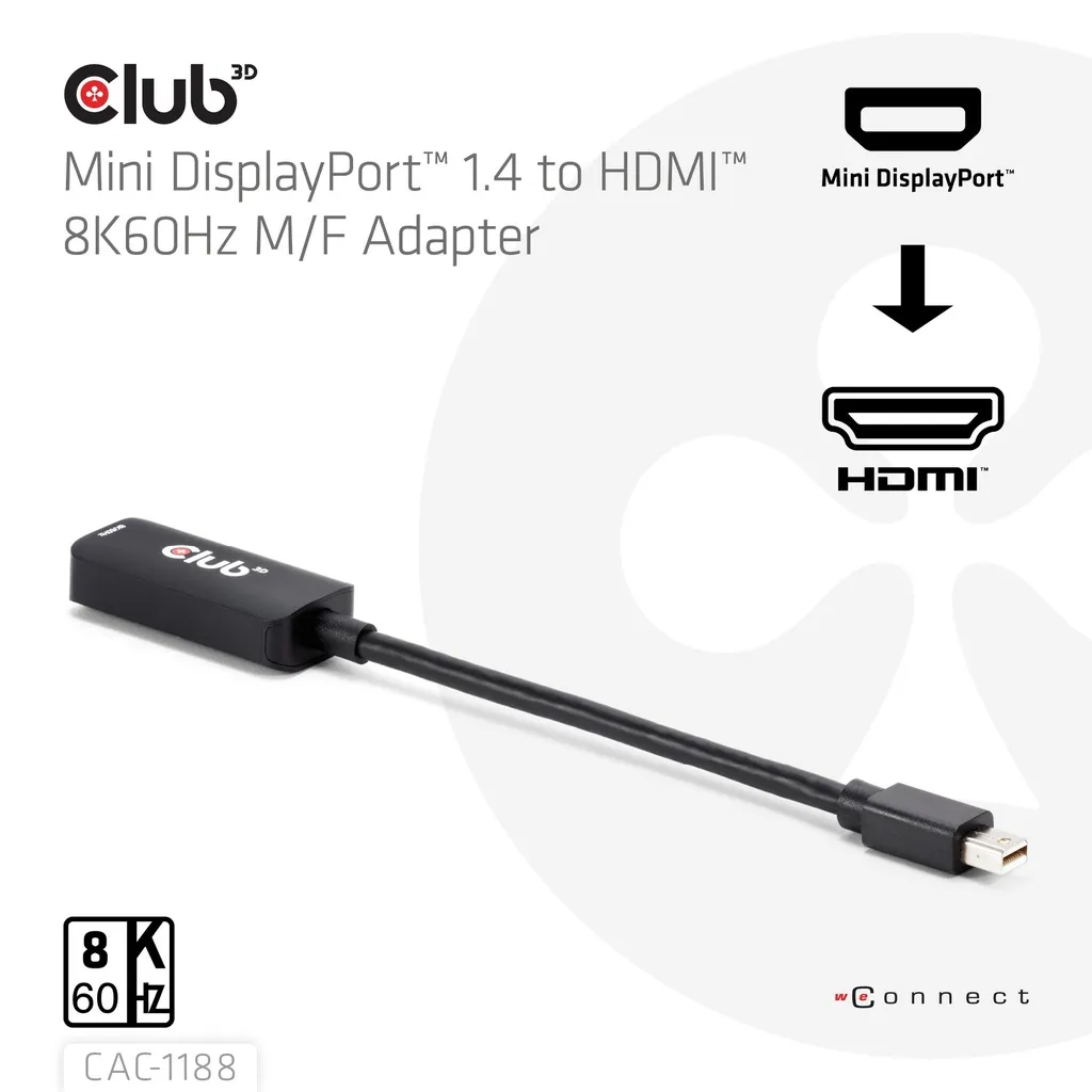 CLUB 3D aktiivinen Mini DisplayPort &ndash; HDMI -muunnin, 9 cm, musta