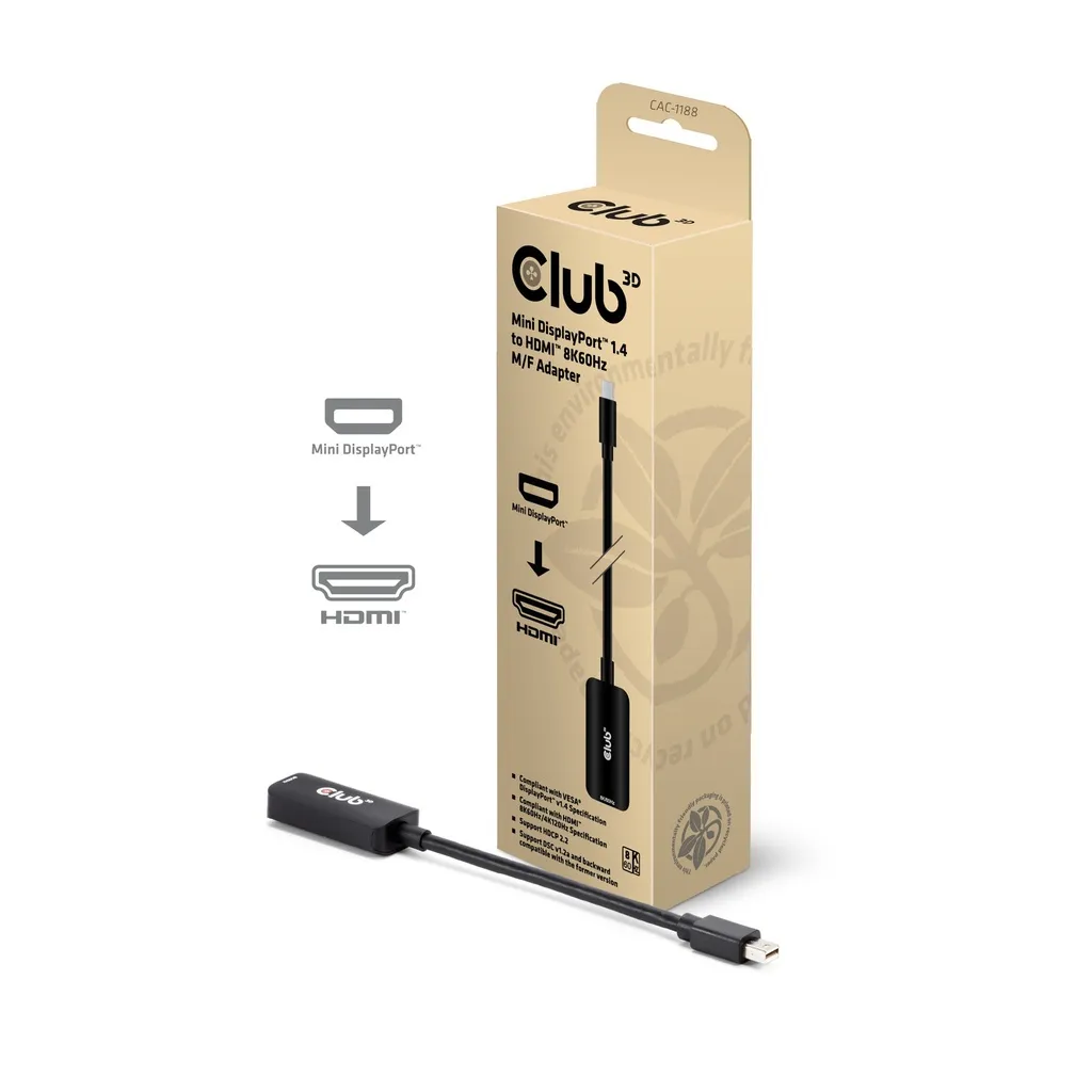 CLUB 3D aktiivinen Mini DisplayPort &ndash; HDMI -muunnin, 9 cm, musta