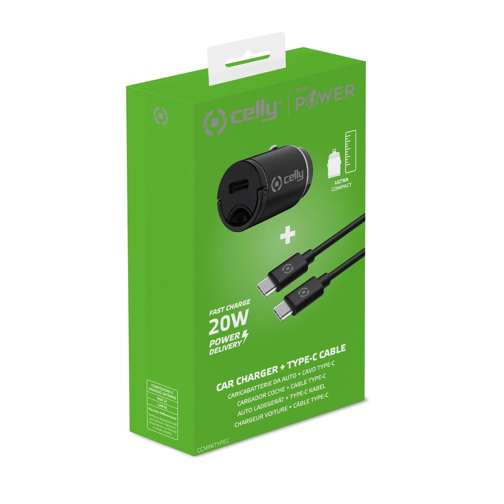 CELLY CCMINITYPEC, 1 x USB-C, 20W, PD 20W - Car Charger