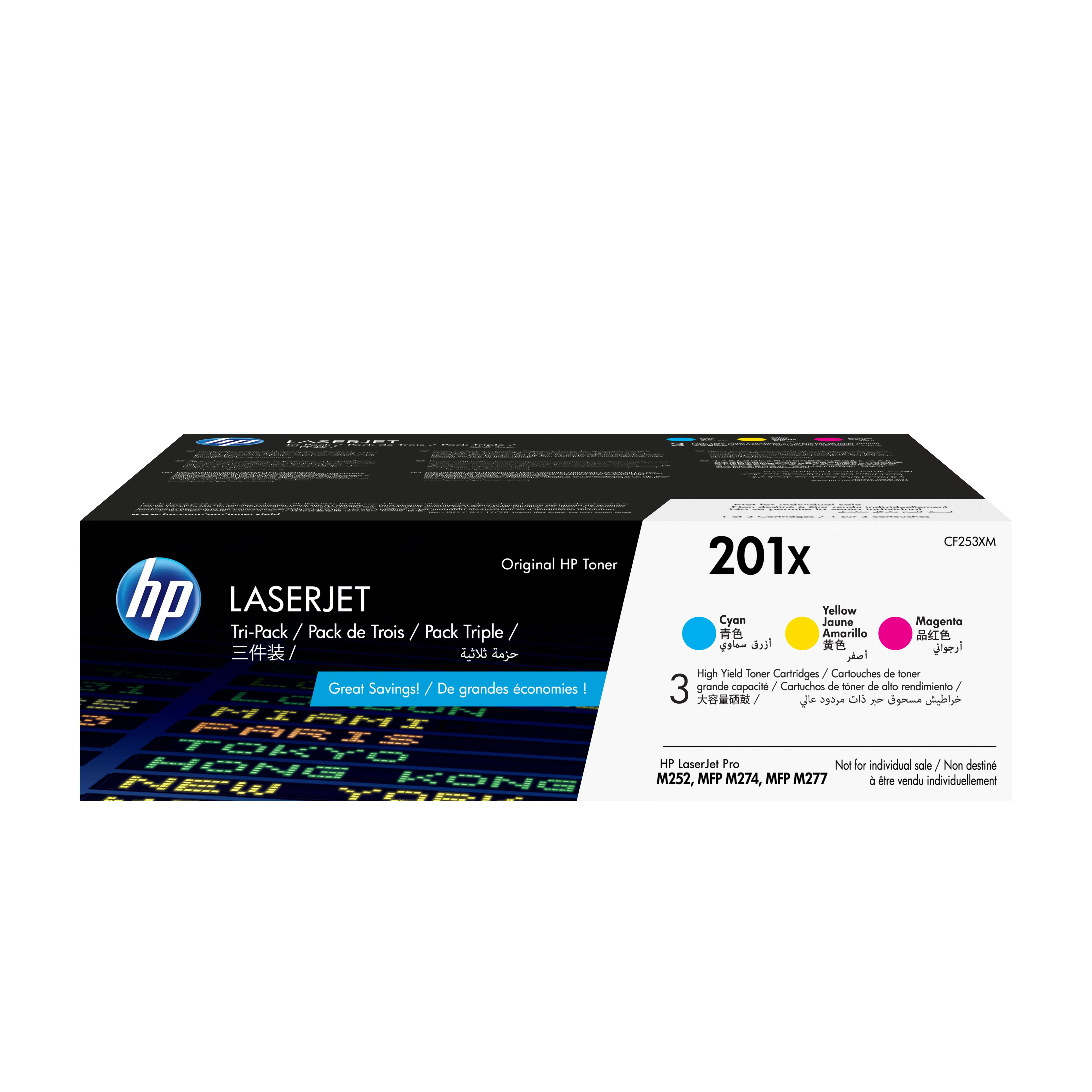 HP 201X High Yield laser toner kit, Cyan, Magenta, Yellow, 3 pcs