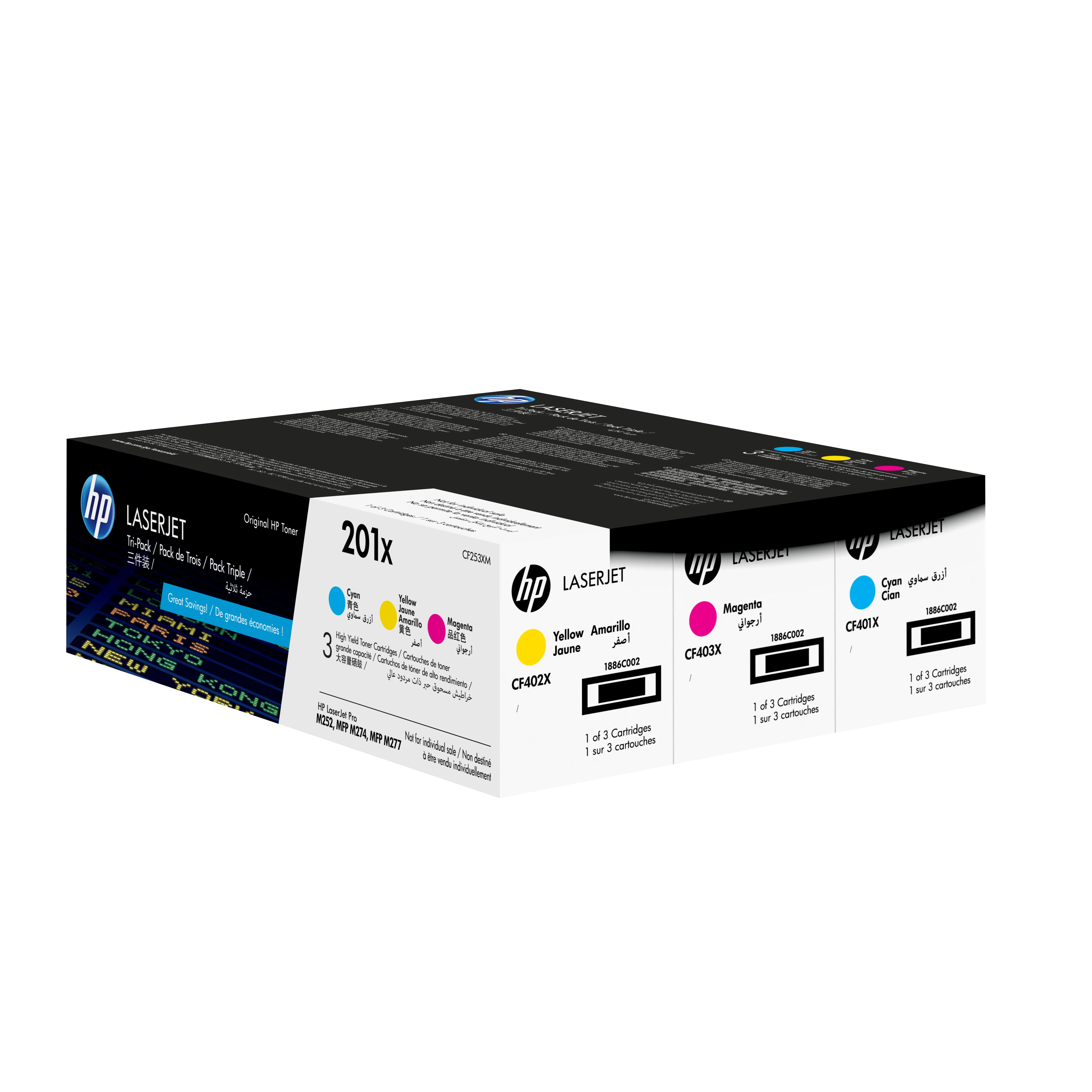 HP 201X High Yield laser toner kit, Cyan, Magenta, Yellow, 3 pcs