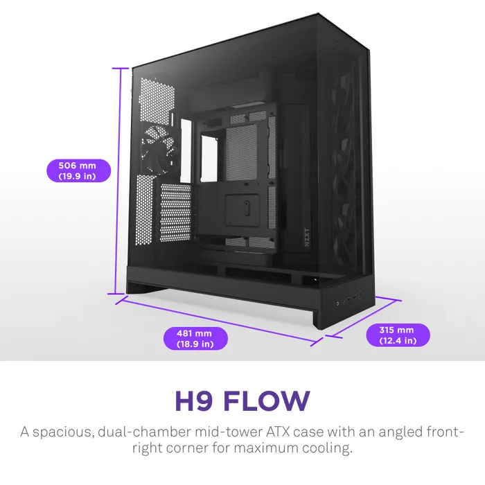 NZXT H9 Flow (2025) - midi chassi, Svart
