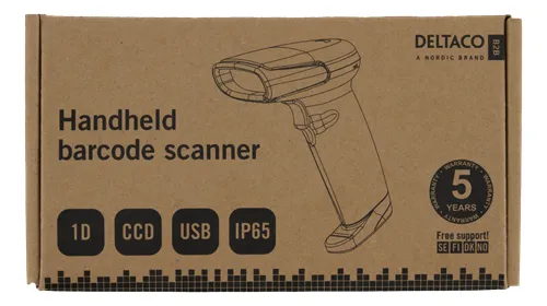 DELTACO Handheld 1D CCD barcode scanner, black, USB