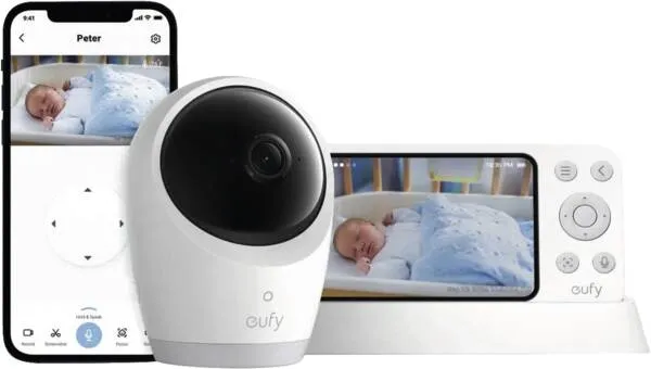 Anker Eufy E21 Baby Monitor, Black, White, 4K, Docking Station, Camera Arm
