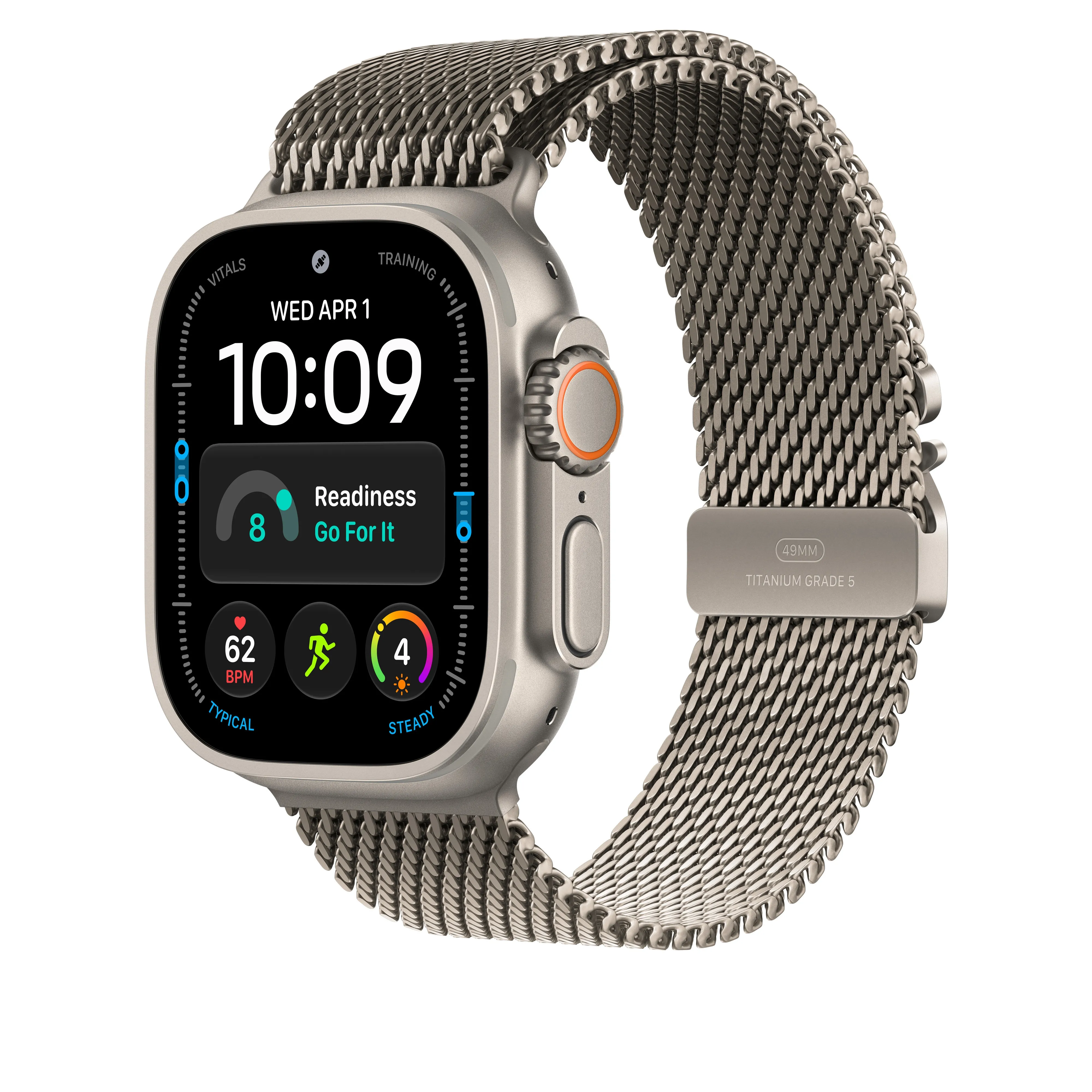 Apple Watch 49 mm luonnontitaaninen milanolaisranneke, keskikokoinen