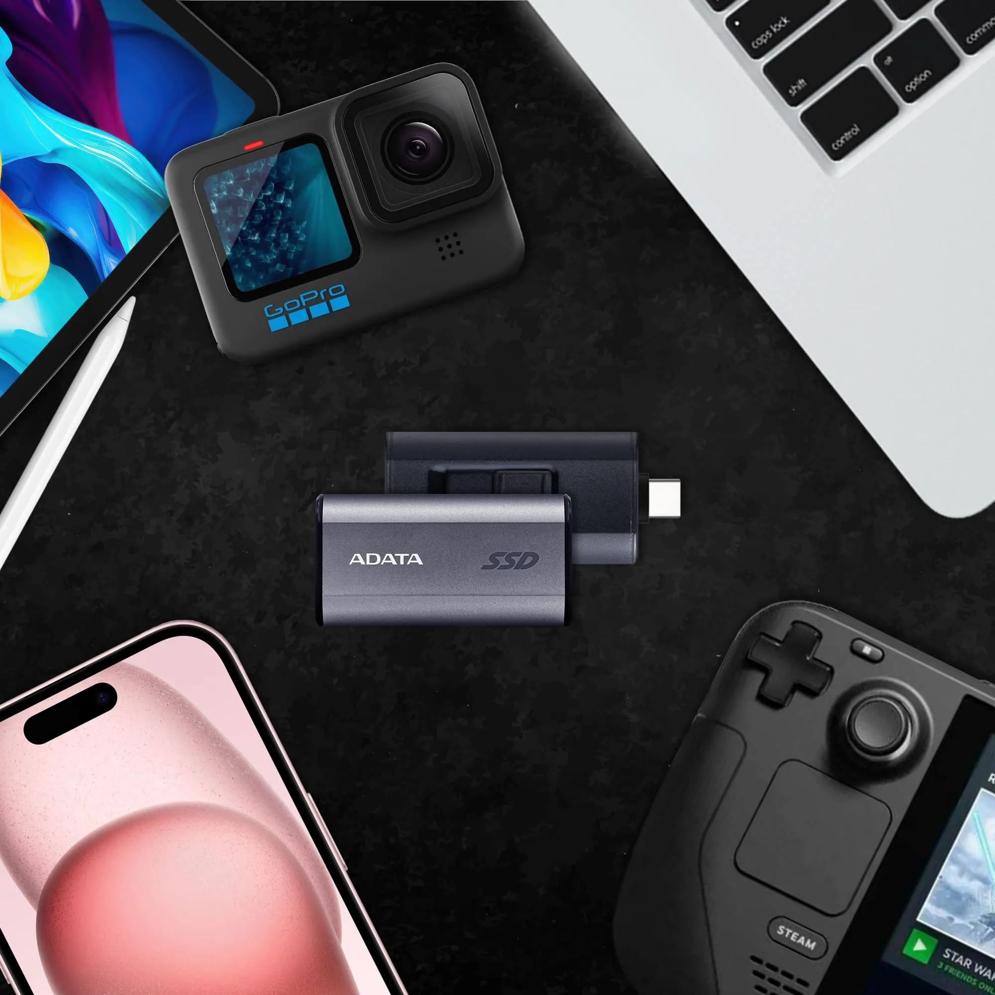 ADATA SC750 2 Tt USB-C -ulkoinen SSD, Musta
