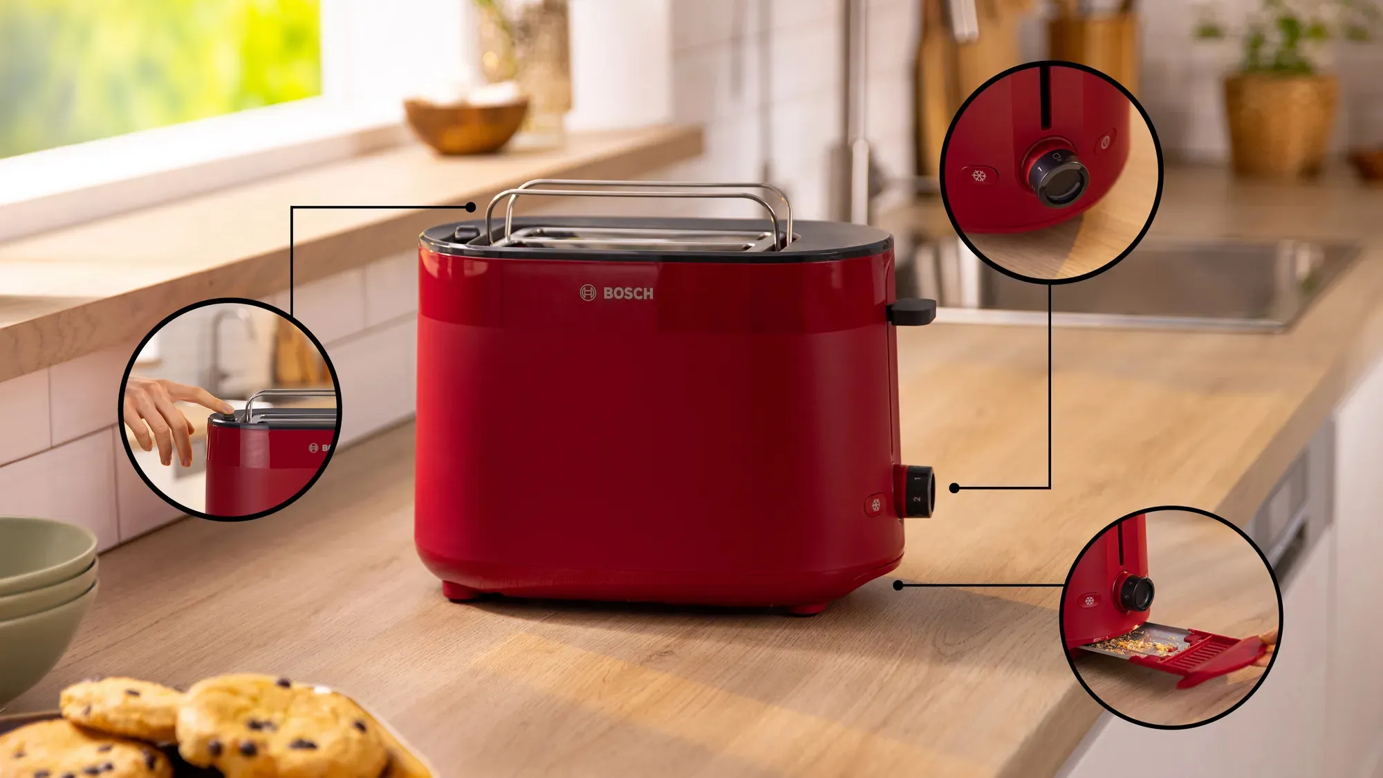 Bosch compact toaster MyMoment TAT2M124 (red, 950 watts, for 2 slices of toast)
