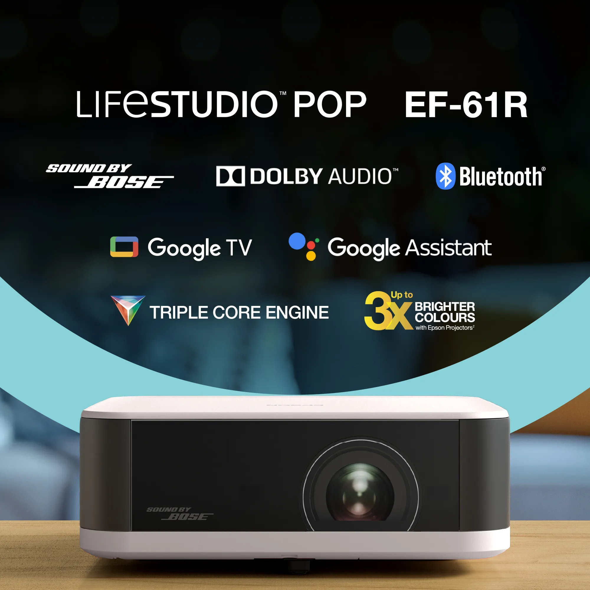 Epson Lifestudio POP EF-61R Google TV 3LCD Full HD 700 ANSI lm Portable LED Projector, Rose Quartz