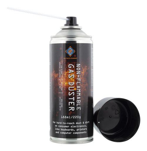 Deltaco GAM-061 GAMING Tryckluft p&aring; burk, 220ml, flexiblet munstycke, svart