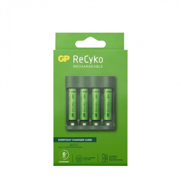 GP ReCyko Everyday Battery Charger, B421 (USB), incl. 4 x AAA 850 mAh Batteries