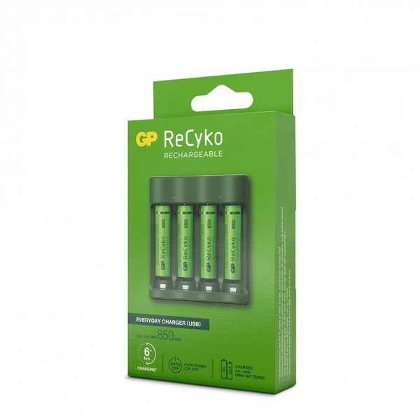 GP ReCyko Everyday Battery Charger, B421 (USB), incl. 4 x AAA 850 mAh Batteries