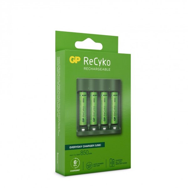 GP ReCyko Everyday Battery Charger, B421 (USB), incl. 4 x AAA 850 mAh Batteries