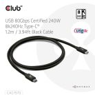 Club 3D CAC-1570 USB4 v2 USB-C cable, 240W, 1.2 m, Black