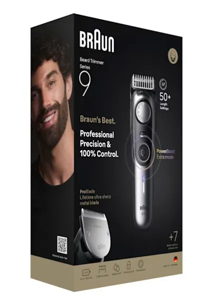 Braun Beard Trimmer Series 9 BT9520 - sk&auml;ggtrimmer, satinkrom