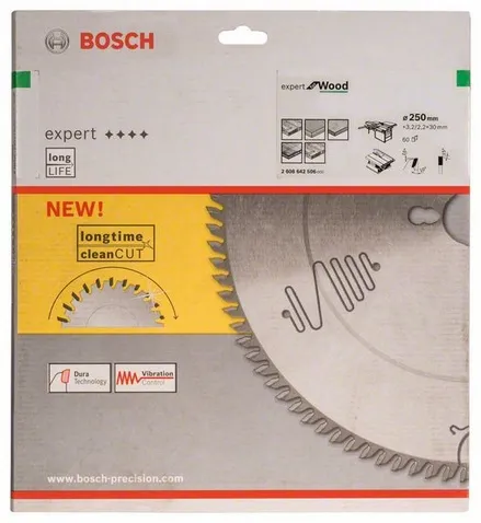 Bosch circular saw blade Expert for Wood, 250mm, 60Z (bore 30mm)