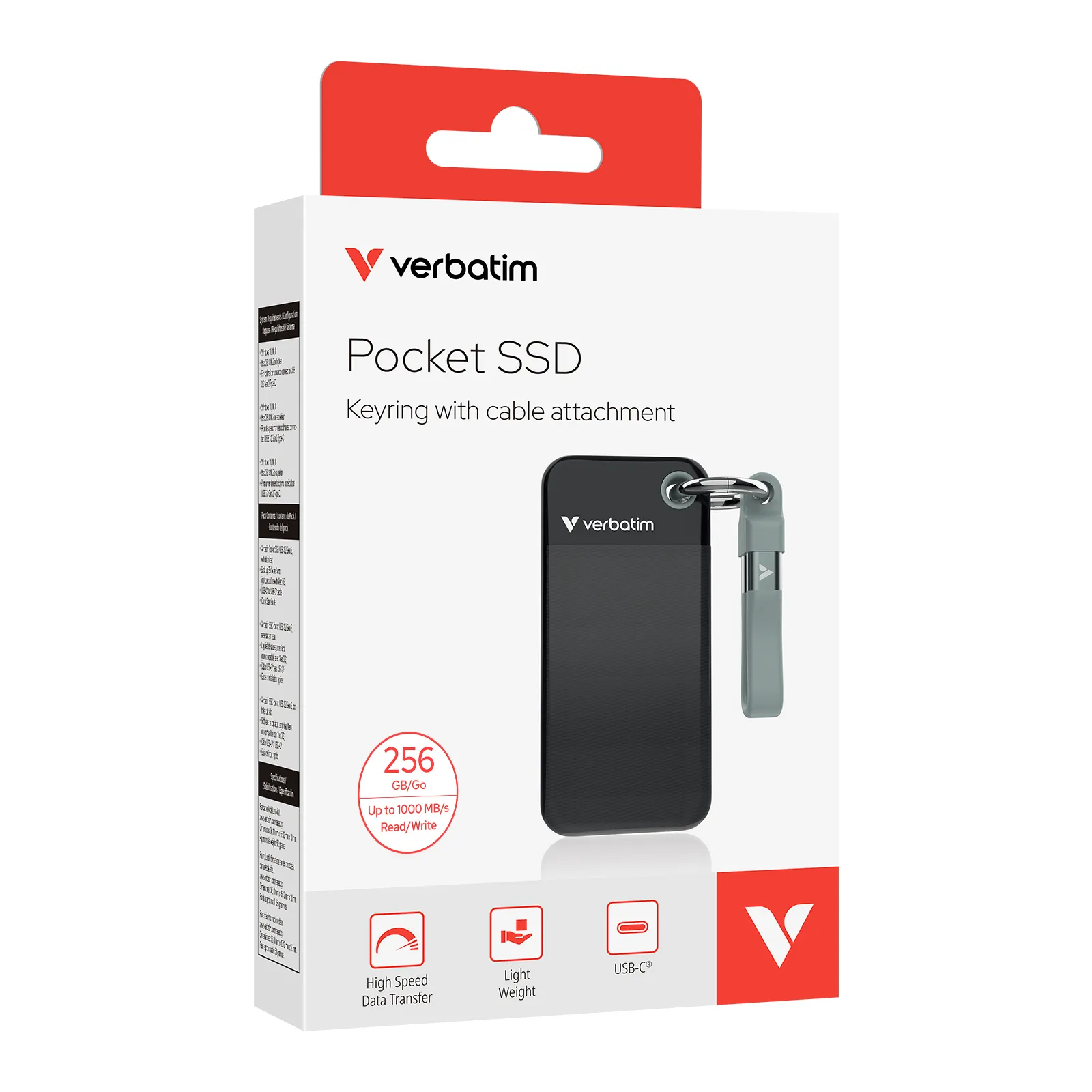Verbatim Pocket SSD 1TB External SSD with USB 3.2 Gen 2 (USB-C), Portable, Black/Gray