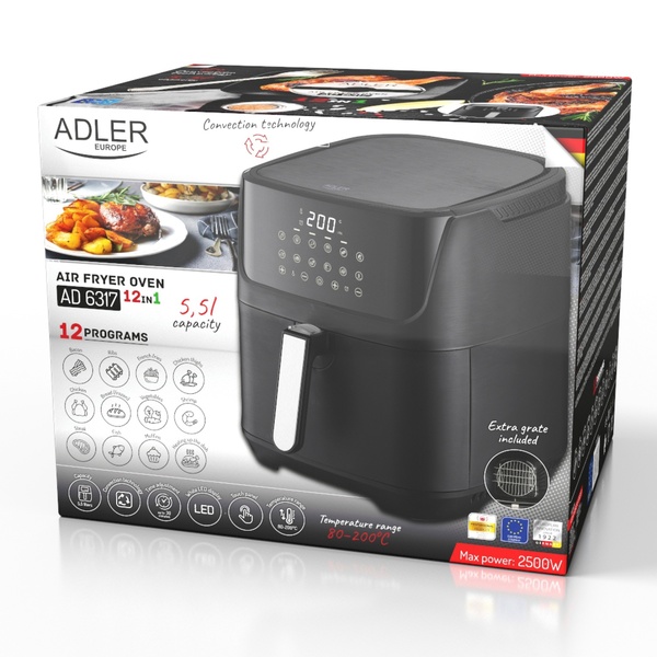 Adler AD 6317, 5.5L, 2500W, air fryer, Black
